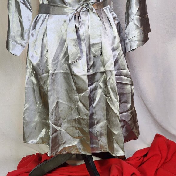 Robe N Hood Grey Silver Poly Namaste In Bed Motif Mid Sleeve Robe w/Belt Sz OSFM - Picture 5 of 16